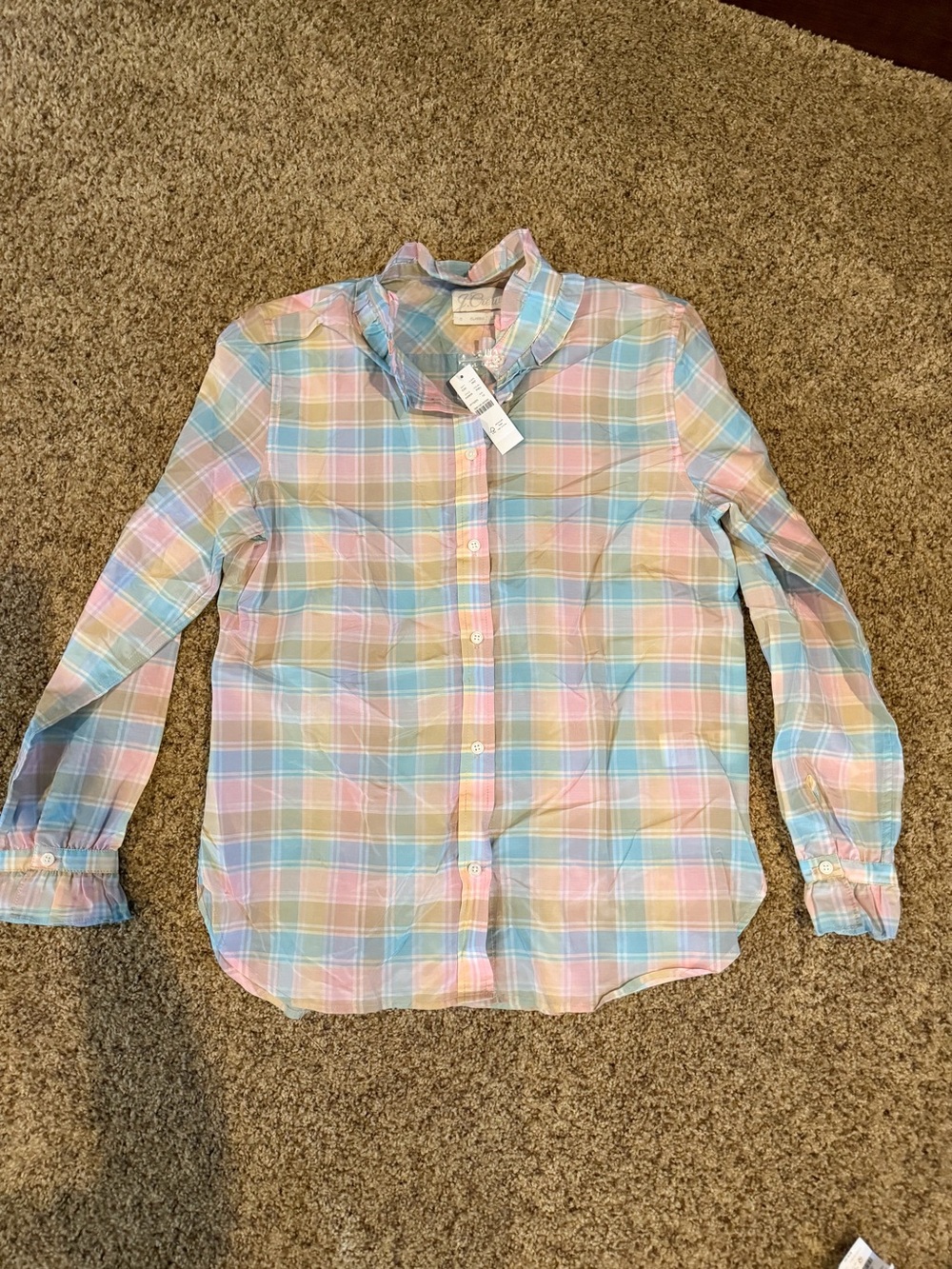 J. Crew Pastel Plaid Button-Down Blouse - Pink, Blue, Cream, Tan